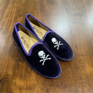 Del Toro Men's Skull and Bone Embroidered Velvet Slippers Loafers Size 8